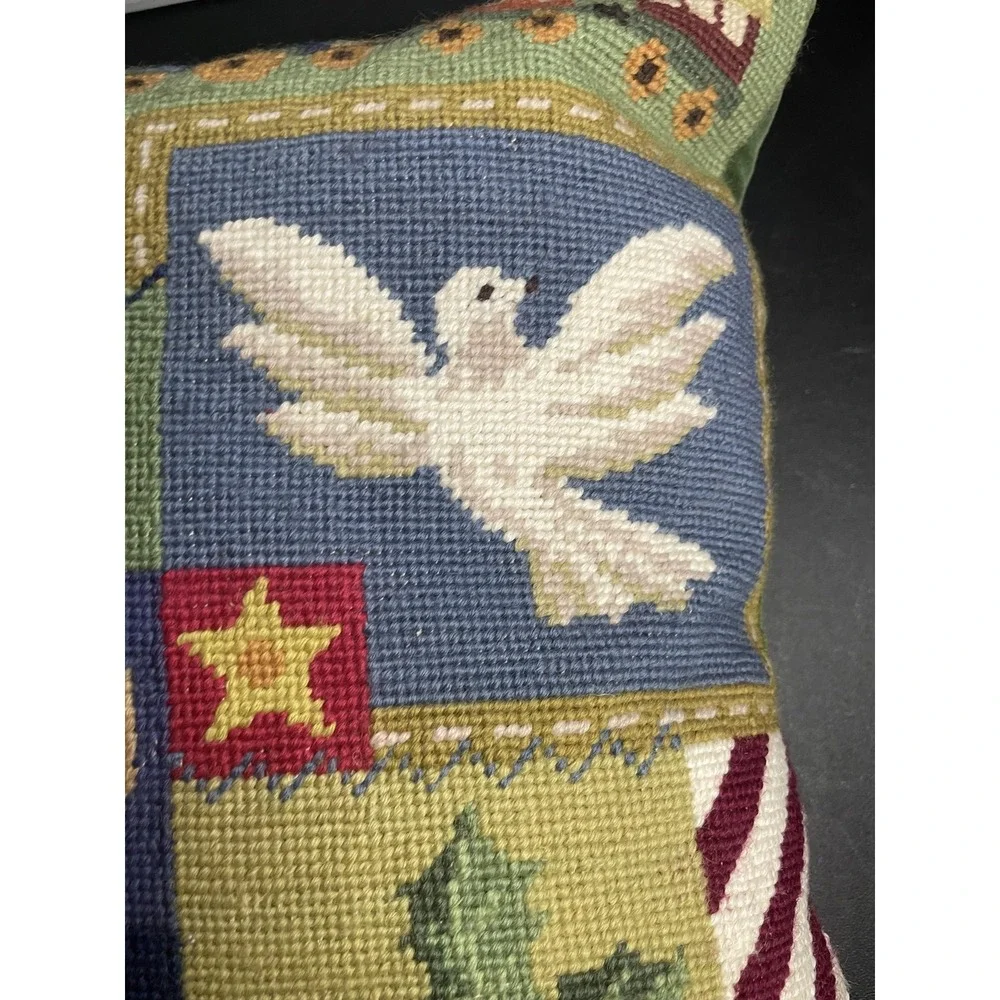VTG Needlepoint Christmas Pillow Feather Insert 17